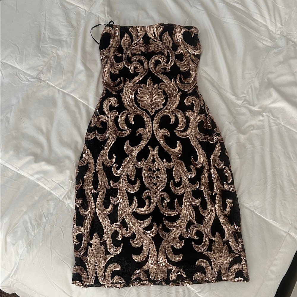 Windsor Strapless Black and Gold Dress